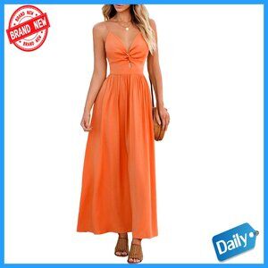 Maxi Dress with Cutout and Tie Back, Sleeveless V-Neck, 100% Rayon